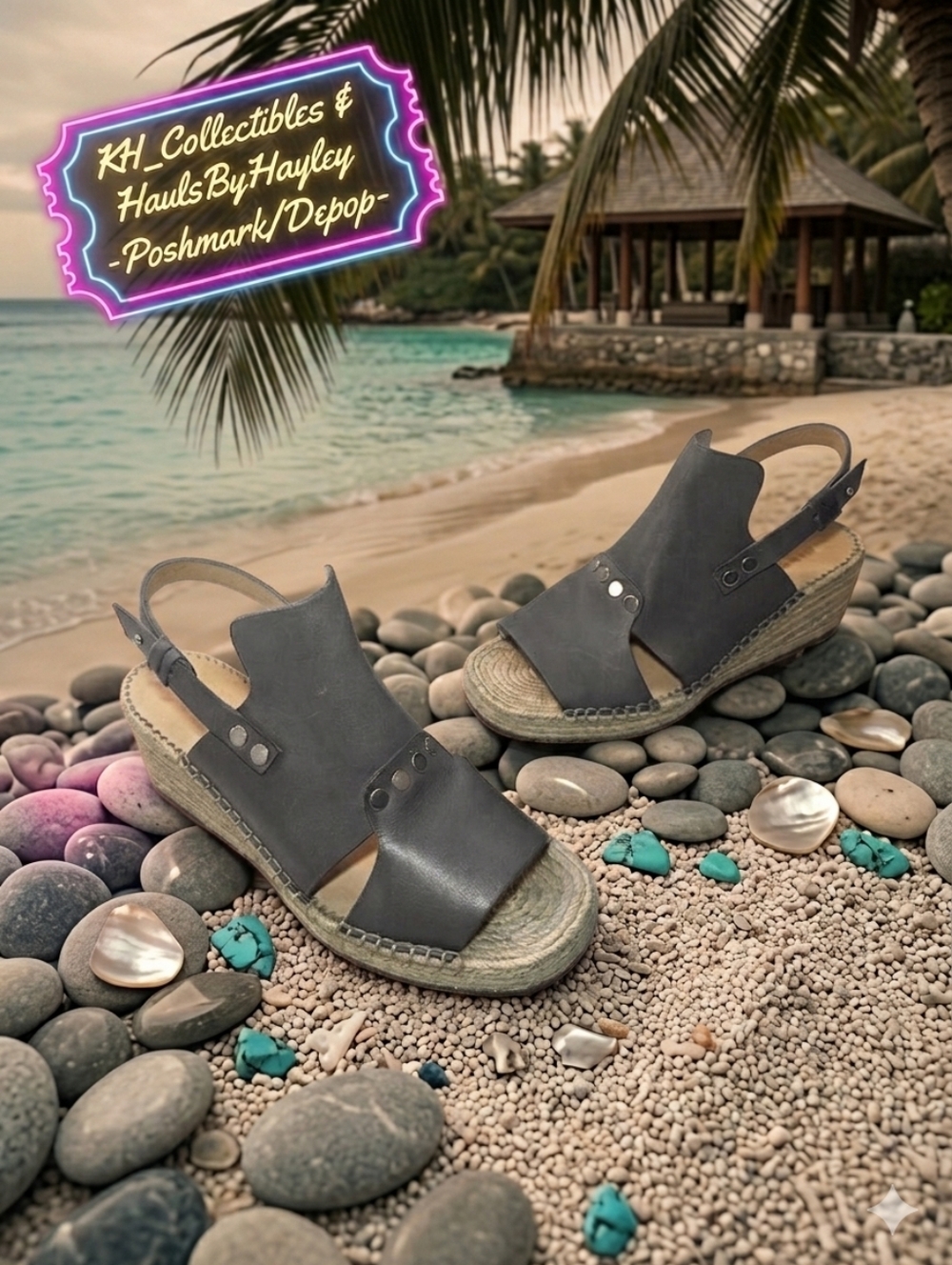 Rag & Bone Sayre II Gray Leather Studded Espadrille Wedge Sandals Peep Toe 8.5